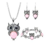 Jewellery Sets for Women Girls, 3pcs/set Vintage Calaite Jewelry Set National Night Owl Jewelry Set For Women Owl Jewelry Set Retro Style Owl Turquoise Accessories (Bracelet Necklace Earrings)