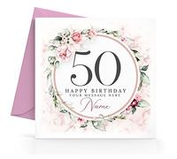 Jewellery Sleuth Personalised 50th Birthday Card Flowers add any Relative Message and Name for Women Ladies