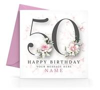 Jewellery Sleuth Personalised 50th Birthday Card Flowers add any Relative Message and Name for Women Ladies