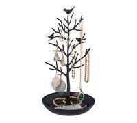 Relaxdays Jewellery Tree, Stand with Tray, H x W x D: Approx. 30 x 16 x 15 cm, Metal, Black