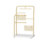 Jewellery Stand with 6 Hanging Rods, Metallic Gold