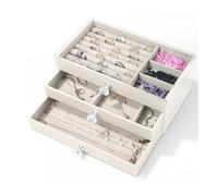 Jewellery Storage Box Beige 3 Tier Portable Earing Necklace Organizer Drawer | Women Jewelry Case with 3 Drawers, Velvet Jewelry Organizer for Earring Bangle Bracelet Necklace and Rings Storage case