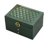 Jewellery Storage Box Three-layer Drawer-type Lock Jewelry Storage Box Necklace Ring Ear(Green)