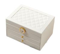 Jewellery Storage Box Three-layer Drawer-type Lock Jewelry Storage Box Necklace Ring Ear(White)