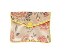 Jewellery Travel Case 1-3 Pcs Rectangle Flower Pattern Brocade Zipper Jewelry Bag Gift Fine Packaging Bracelet Cloth Display(Beige 1pcs)