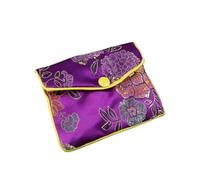 Jewellery Travel Case 1-3 Pcs Rectangle Flower Pattern Brocade Zipper Jewelry Bag Gift Fine Packaging Bracelet Cloth Display(Purple 1pcs)