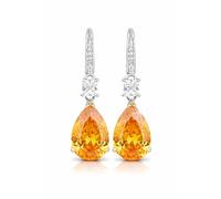 Jewellery Yellow Teardrop Dangle Earrings for Women, Sparkly Citrine Colour Cubic Zirconia Drop Earrings, Hypoallergenic Silver-Tone Pear Shaped for Girls Wife