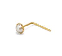jewellerybox 9ct Gold 2.5mm Freshwater Pearl L-Shaped 24Ga Nose Stud