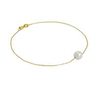 jewellerybox 9ct Gold & 6mm Pearl Fine 1mm Curb Bracelet 7 Inches