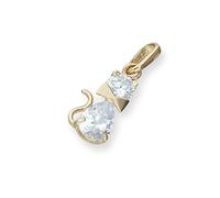 jewellerybox 9ct Gold & Clear CZ Crystal Cat w Bow Collar Charm