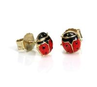 jewellerybox 9ct Gold & Enamel Ladybird Stud Earrings
