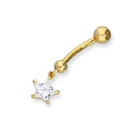 jewellerybox 9ct Gold & Hanging Clear CZ Crystal Star Ball End Belly Bar
