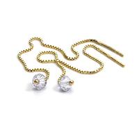 jewellerybox 9ct Gold Pull Through Box Chain Earrings with Clear CZ Crystal