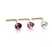 jewellerybox 9ct Yellow Gold 2.8mm Amethyst, Rose & Clear Round Crystal Nose L Stud Set