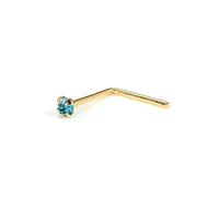 jewellerybox 9ct Yellow Gold L-Shaped 1.5mm Round CZ Crystal Aqua Nose Stud
