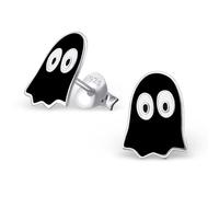 jewellerybox Cute Retro Sterling Silver & Black Enamel Gaming Ghost Stud Earrings