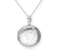 jewellerybox Large Sterling Silver Engraved Round Locket on 24 Inches Chain