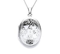 jewellerybox Large Sterling Silver Oval Flower Locket with Zig Zag Frame on 20 Inches Chain