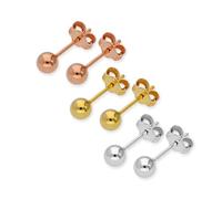 jewellerybox Sterling Silver 4mm Ball Stud Earrings Set- Three Colours