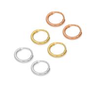 jewellerybox Sterling Silver 8mm Sleeper Hoop Earrings Set- Three Colours