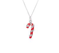 jewellerybox Sterling Silver Candy Cane CZ Red Necklace - 18+2 Inches