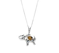 jewellerybox Sterling Silver & Cognac Baltic Amber Elephant Pendant on 24 Inches Chain