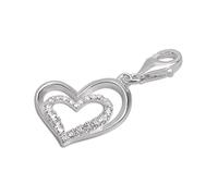 jewellerybox Sterling Silver & CZ Crystal Double Open Heart Clip on Charm