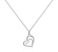 jewellerybox Sterling Silver & CZ Crystal Double Open Heart Pendant on Chain - 16 Inches