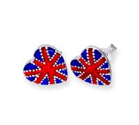 jewellerybox Sterling Silver & Enamel Union Jack Heart Stud Earrings