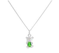 jewellerybox Sterling Silver May Emerald CZ Birthstone Bear Necklace 28 Inches