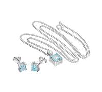 jewellerybox Sterling Silver Square Sky Blue Topaz Pendant on 24 Inches Chain & Stud Earrings Set