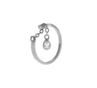 jewellerybox Sterling Silver Teardrop Clear CZ Chain Drop Dangle Adjustable Ring
