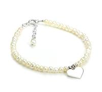 jewellerybox Sterling Silver & White Freshwater Pearl Adjustable Bracelet with Heart Charm