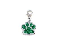 JewelleryJoy Cat Dog Paw Print Green Glitter Enamel Clip On Clasp Charm for Link Bracelet
