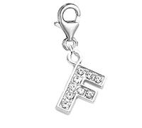 JewelleryJoy Clip On A-Z Alphabet Initial Letters Crystal Charms Pendant for Bracelet Necklace in Organza Gift Bag (F)