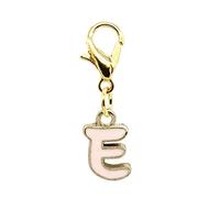 JewelleryJoy Clip On A-Z Alphabet Initial Letters Pink Gold Charms Pendant for Bracelet Necklace in Organza Gift Bag (E)