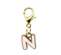 JewelleryJoy Clip On A-Z Alphabet Initial Letters Pink Gold Charms Pendant for Bracelet Necklace in Organza Gift Bag (N)