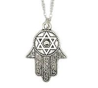 JewelleryJoy Hamsa Hand Necklace Fatima Palm David Star Pendant in an Organza Gift Bag