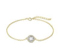 JewelleryPalace 1.2ct Moissanite Adjustable Halo Link Bracelet for Women, Round Shape 14k Yellow Gold Plated 925 Sterling Silver Bracelet for Her, Anniversary Bracelet Jewellery Gift VVS D-F