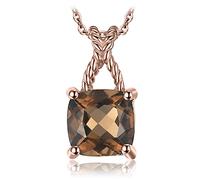 JewelleryPalace Delicate 1ct Cushion Cut Genuine Smoky Quartz Pendant Necklace for Women, 14k Rose Gold Plated 925 Sterling Silver Necklace for Girl, Natural Gemstone Jewellery Gift 18 Inches Chain