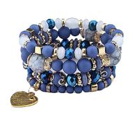 Jewellify Women's Stretch Bracelets Multi-Layer Mixed Color Beaded Bracelet Bangles Set Gemstone Female Jewelry Bracelets, Alloy, no gem type