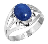 Jeweloporium 925 Silver Ring for Women Blue Natural Lapis Lazuli Gemstone Boho Silver Ring Size O 1/2 Christmas - Gift Statement Jewelry