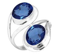 Jeweloporium 925 Silver Ring for Women Size N Blue Sapphire Simulated Gemstone Vintage Silver Ring Halloween - Gift Solitaire Jewelry
