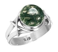 Jeweloporium 925 Silver Ring for Women Size V Green Real Moss Agate Stone Costume Silver Ring Friendship Day Gift Vintage Jewelry