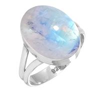 Jeweloporium 925 Silver Ring for Women White Genuine Rainbow Moonstone Stone Statement Silver Ring Size P Friendship Day Gift Fashion Jewelry