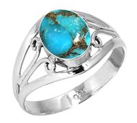Jeweloporium 925 Sterling Silver Ring for Women Copper Blue Turquoise Gemstone Boho Silver Ring Size P 1/2 Halloween - Gift Statement Jewelry