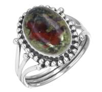 Jeweloporium 925 Sterling Silver Ring for Women Multicolor Genuine Dragon Blood Jasper Gemstone Boho Silver Ring Size T 1/2 Halloween - Gift Statement Jewelry