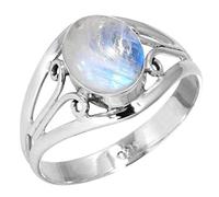 Jeweloporium 925 Sterling Silver Ring for Women Size N White Genuine Rainbow Moonstone Gemstone Costume Silver Ring New Year Gift Vintage Jewelry