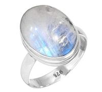 Jeweloporium 925 Sterling Silver Ring for Women Size O 1/2 White Natural Rainbow Moonstone Gemstone Costume Silver Ring Friendship Day Gift Vintage Jewelry