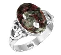 Jeweloporium 925 Sterling Silver Ring for Women Size Z+1 Red Real Russian Eudialyte Stone Vintage Silver Ring Engagement Gift Solitaire Jewelry